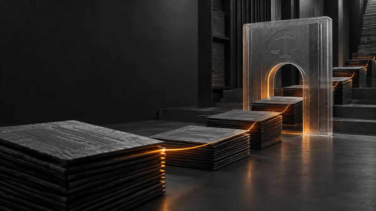 Conceptual graphite and orange AI illustration: Unsealed Times filings add new details on AI training data and publisher harm