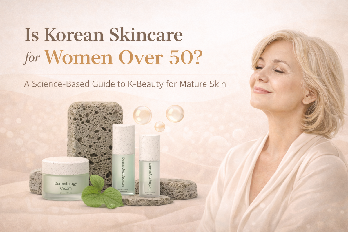 Mature woman over 50 with healthy glowing skin – Korean skincare for mature skin