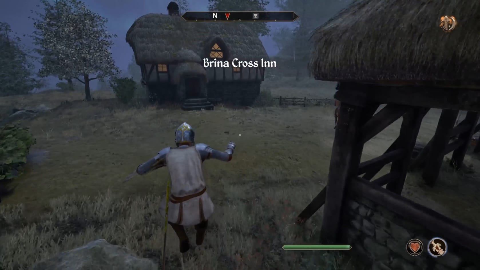 The Hero approaching Brina Cross Inn at night