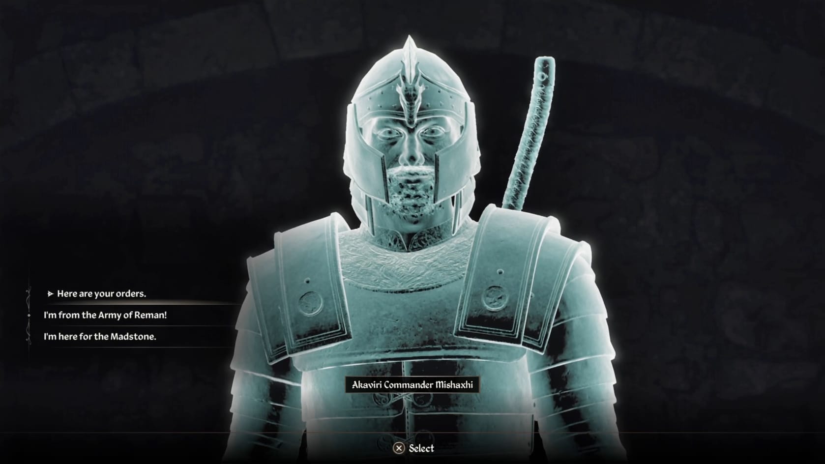 Giving Akaviri Commander Mishaxhi his orders.