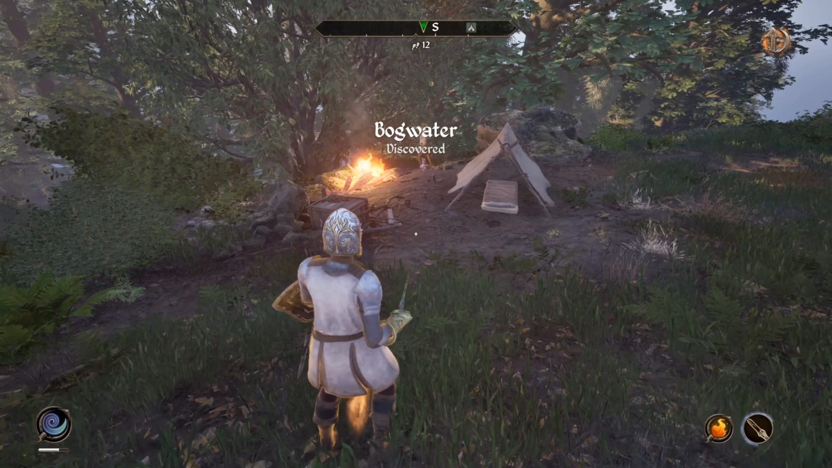 The Hero approaches the Bogwater small campsite where they can just see Scar-Tail