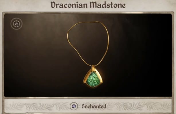 The Draconian Madstone sits on its pedestal.