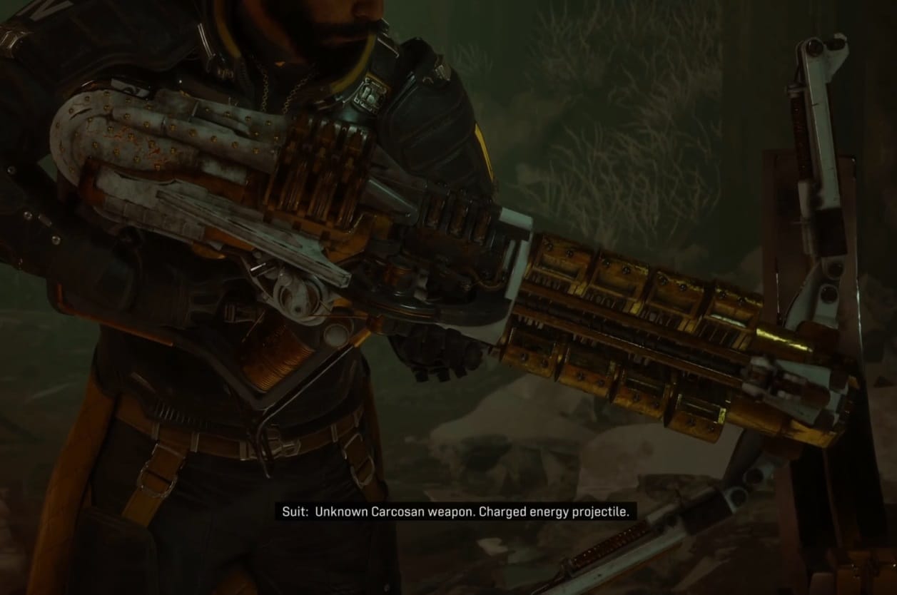 Arjun gets the Repeater Crossbow from a podium