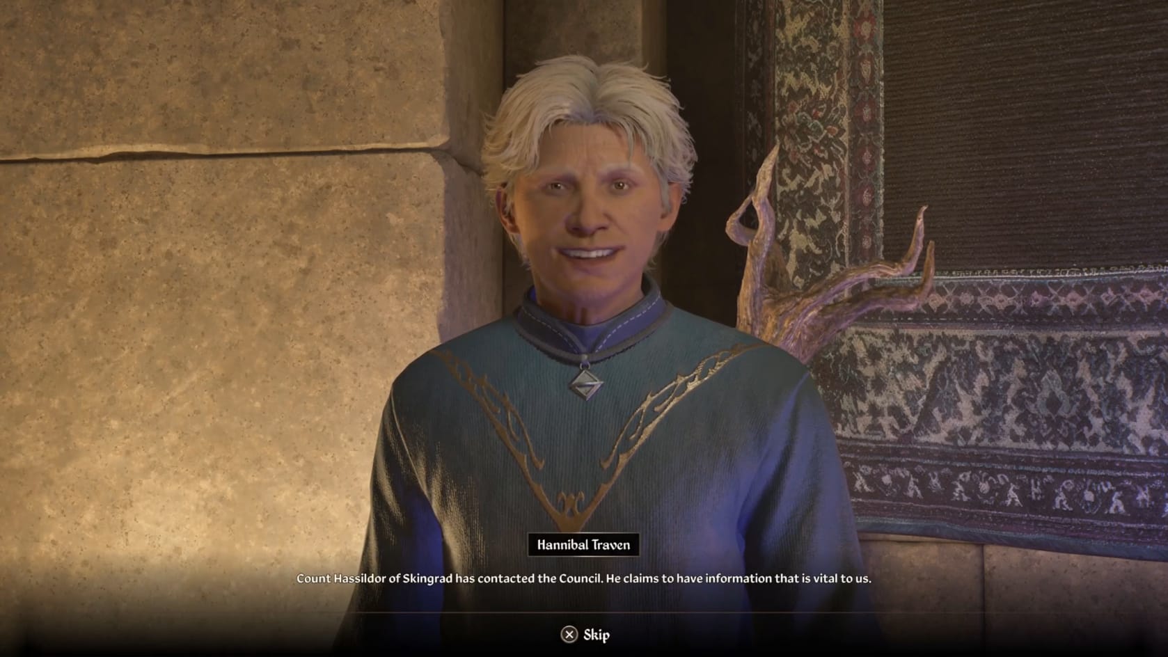 Talking to Hannibal Traven to begin the Quest.
