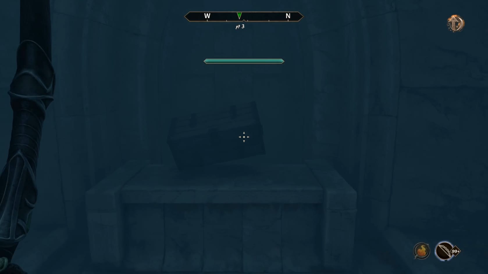 The Sunken Chest floating in the water inside the Nornal Ayleid Ruins