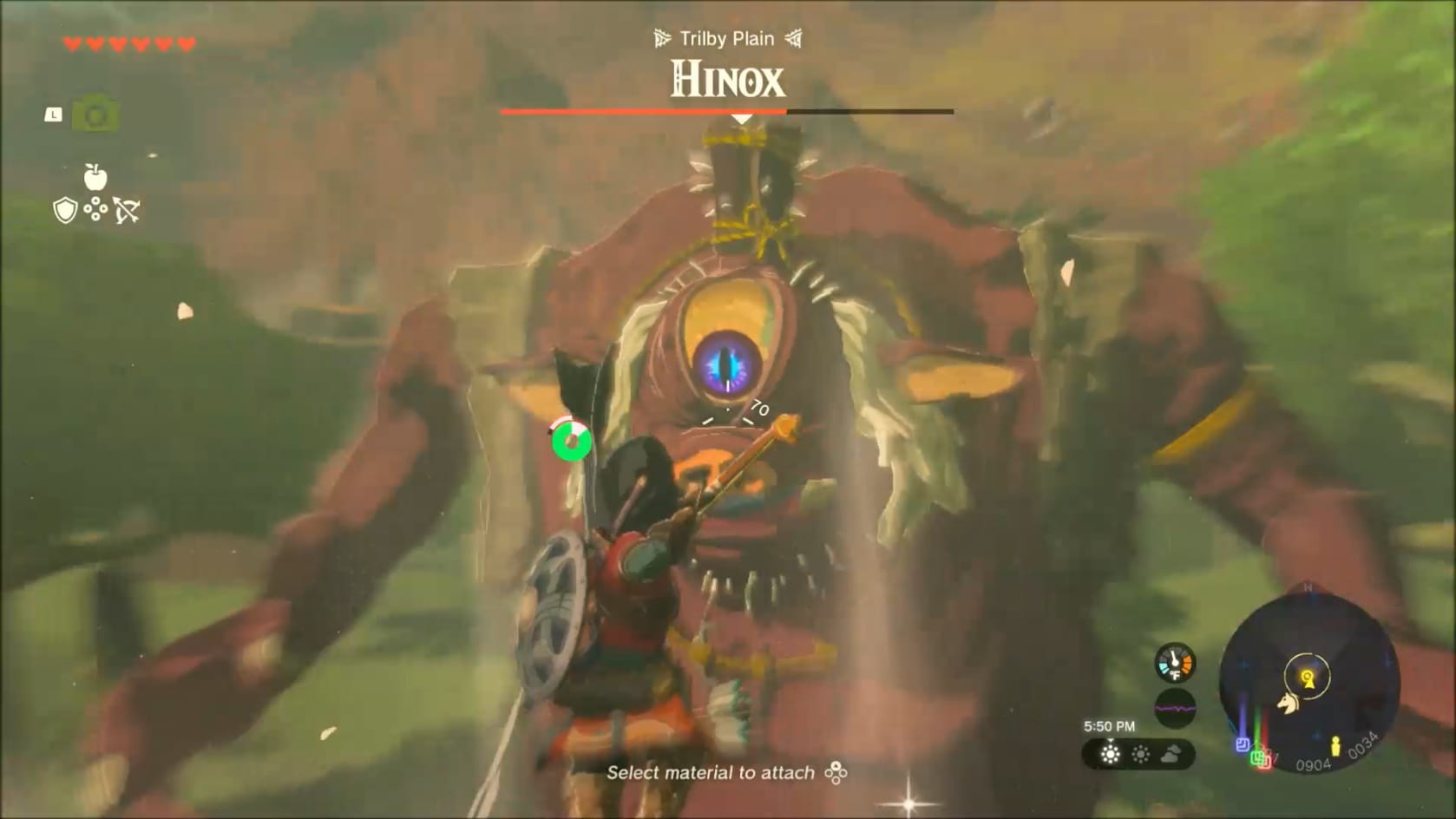 Link aiming to shoot the Hinox in the Eye