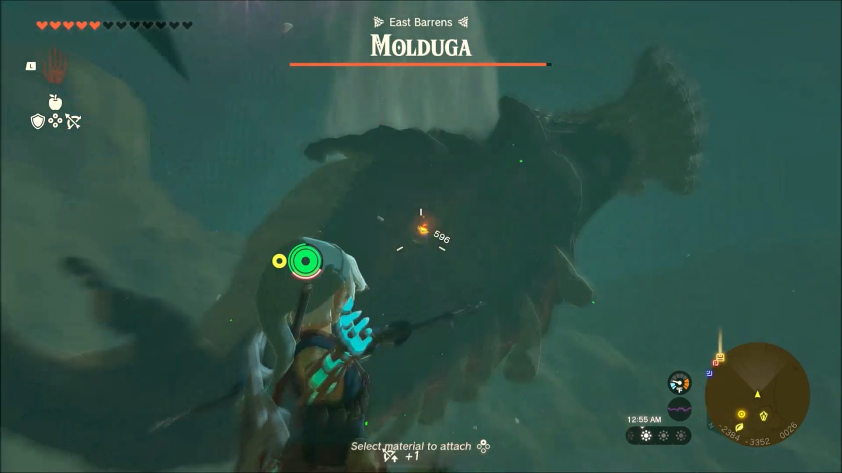 Hitting the Molduga with a Bomb Arrow to stun it