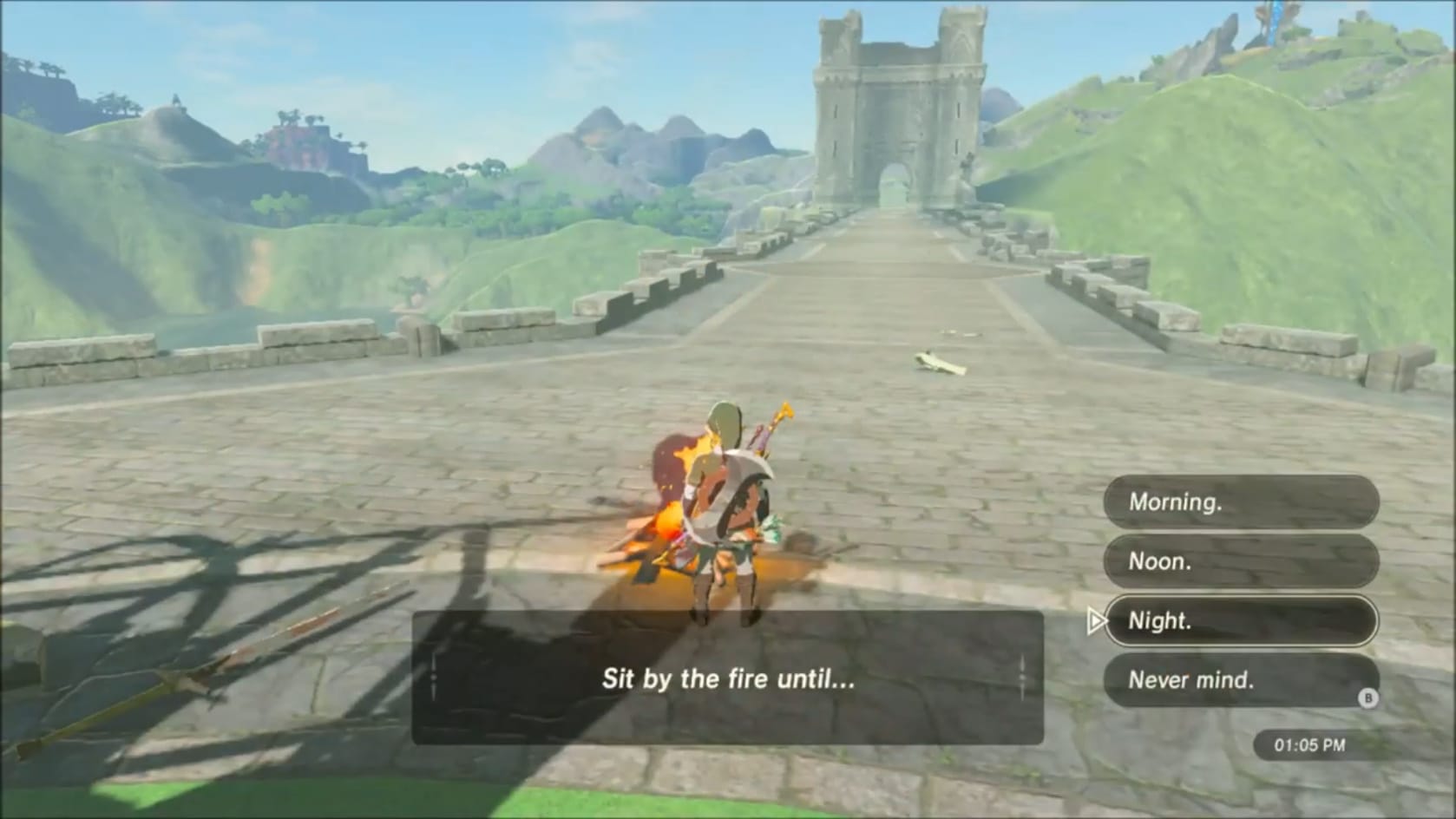 Advancing time to night at the center of Bridge of Hylia