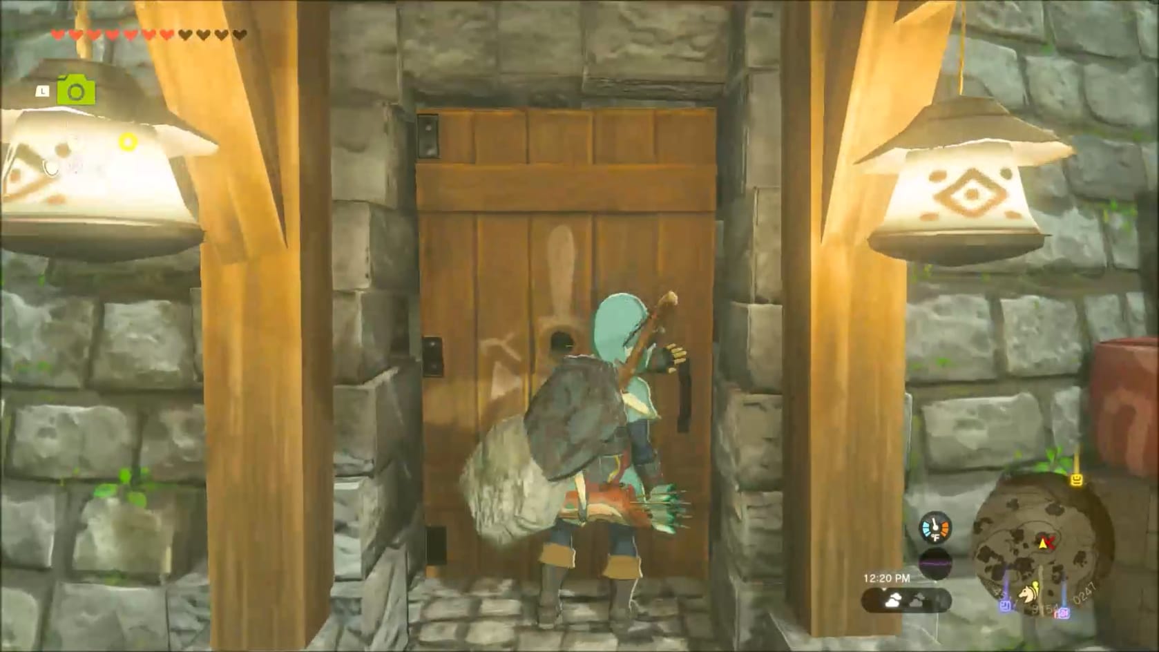 Entering the Akkala Ancient Tech Lab, pushing the door open
