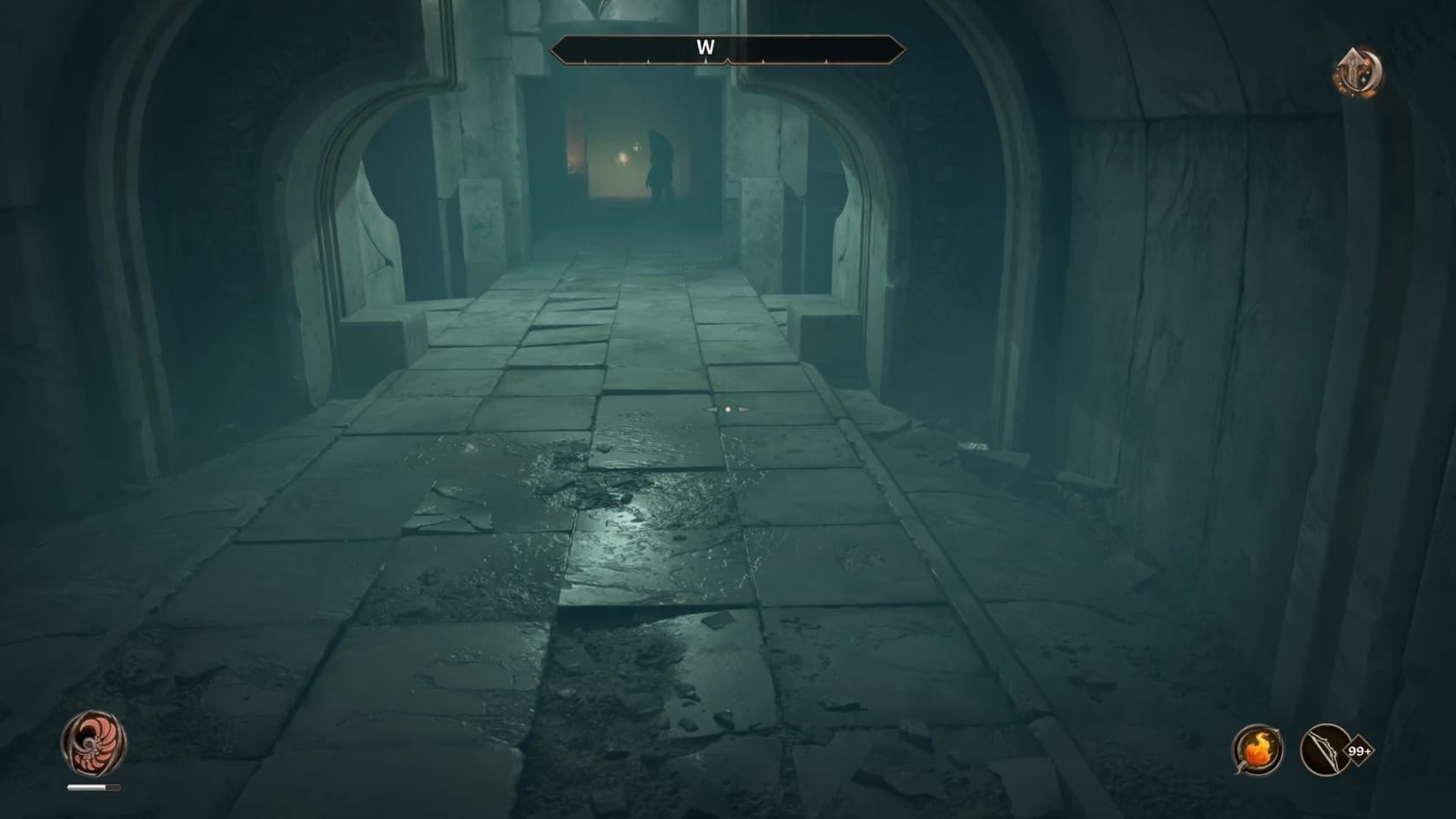 The first hallway with an Ogre and Will-o-the-Wisp