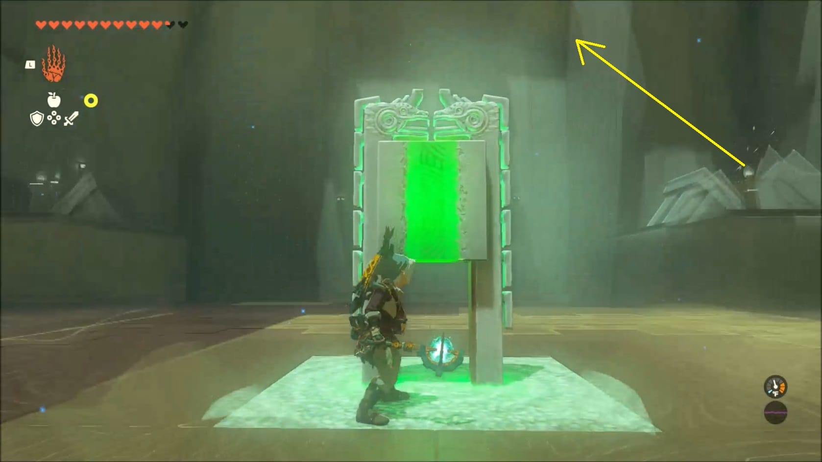 Link standing in front of the Gravity Device