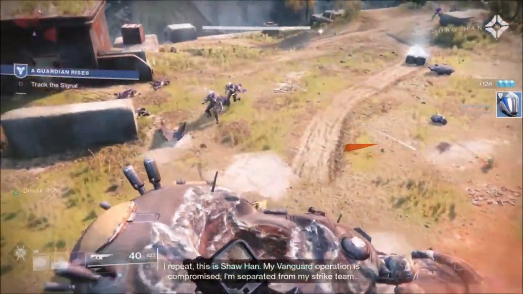 The Guardian receiving the signal from Shaw Han for aid.