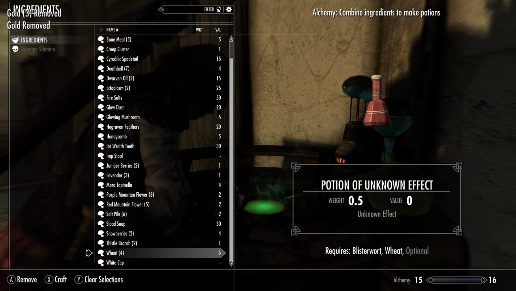 Selecting the ingredients of the Potion