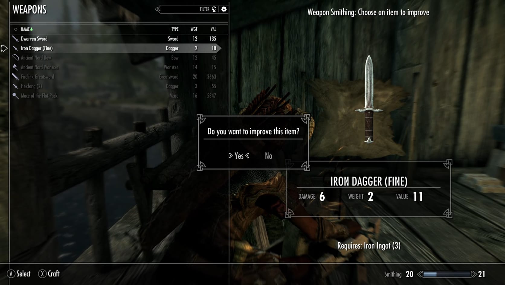 Improving the Iron Dagger to Fine Quality