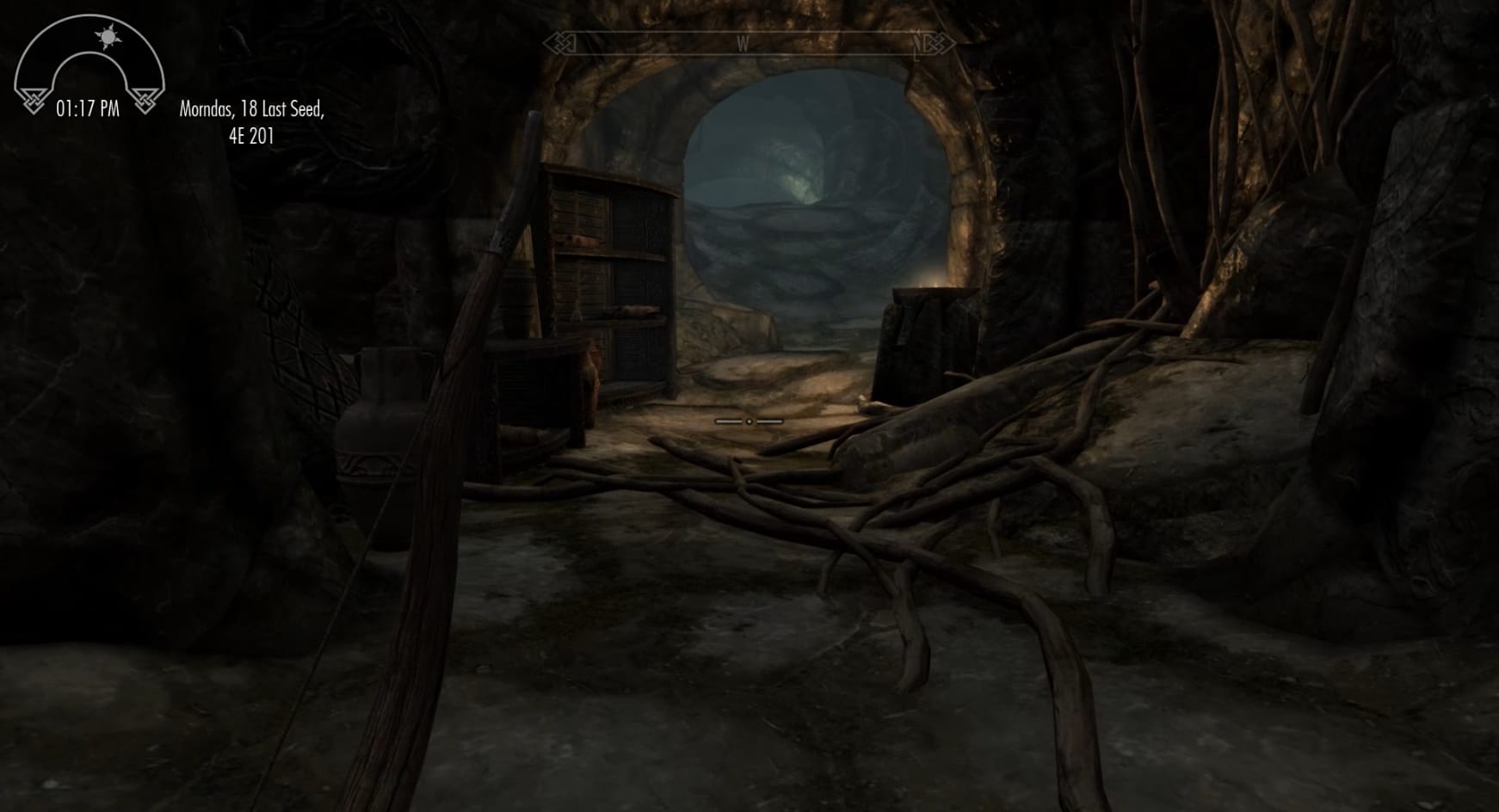 A landing with useful supplies early in Bleak Falls Temple