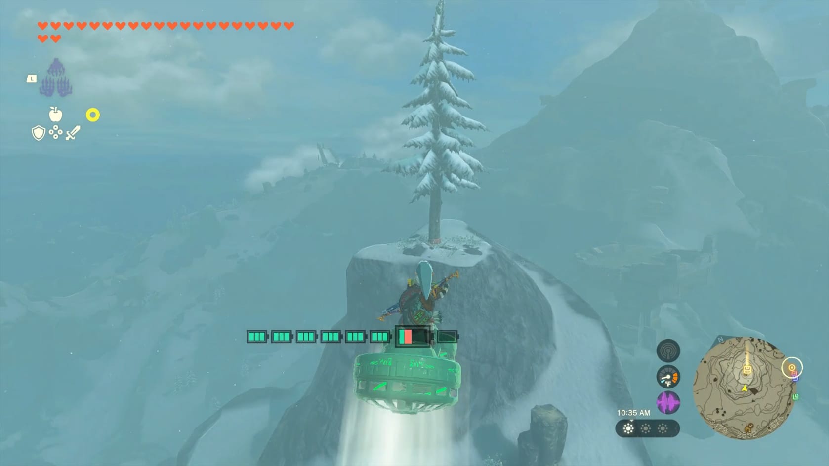 Link flying toward the lone cedar atop Talonto Peak
