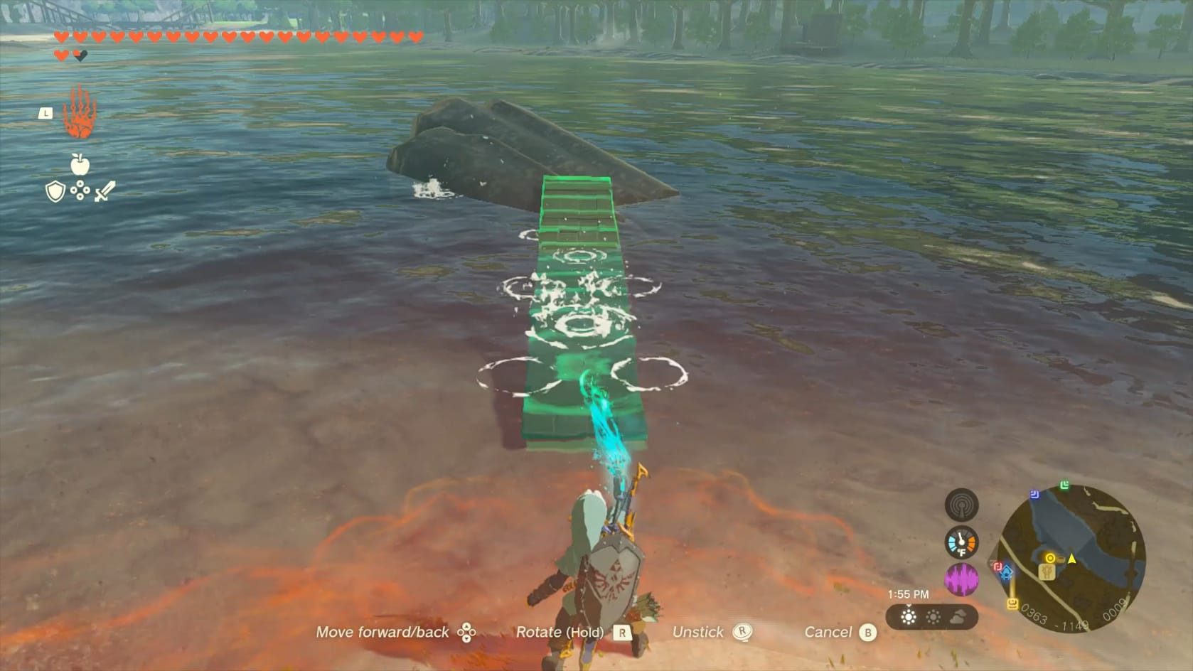 Positioning the "bridge" to reach the Cucco on the rock.