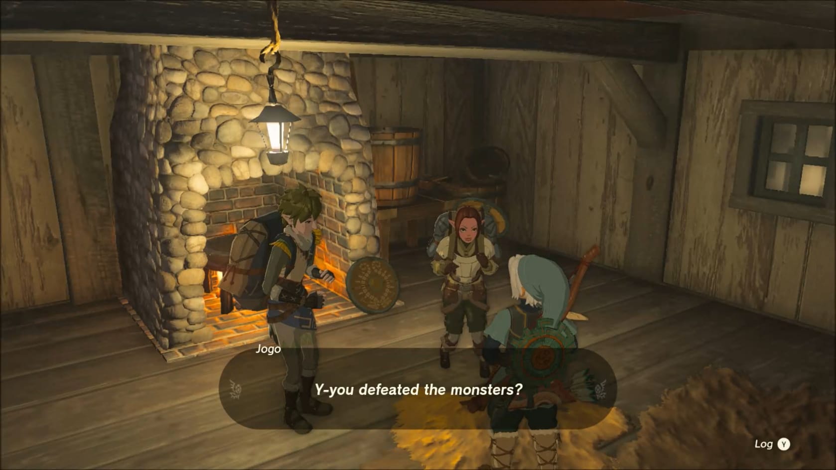 Yammo and Jogo surprised at Link's defeating the nearby monsters