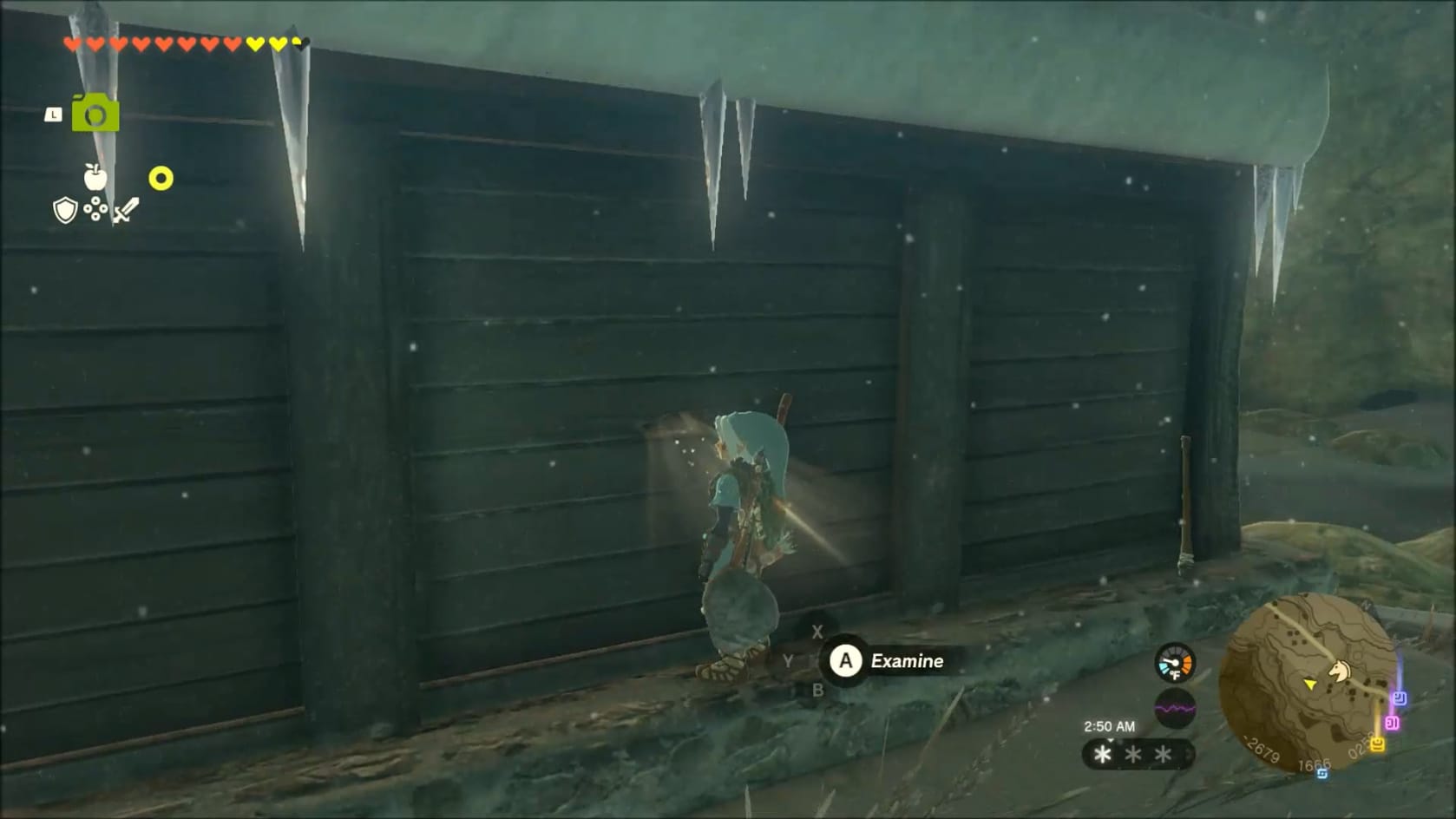 Link standing by the opening in the Western wall of the Cabin