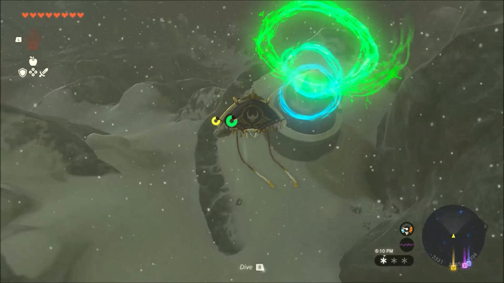 Link gliding into the entrance of Sahirow Shrine