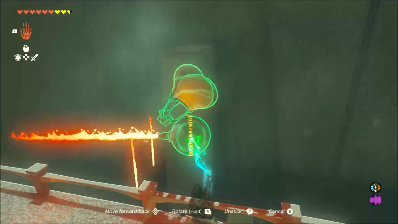 Link using Ultrahand to grab the Large Sphere within the floating construct