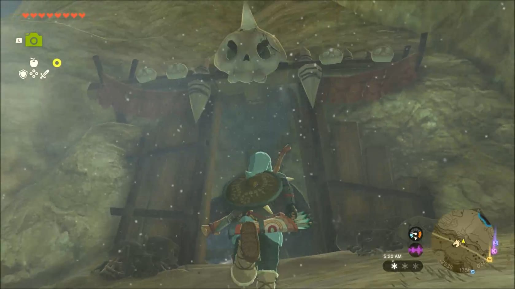 Link running into the entrance of the Tabantha Hills Cave