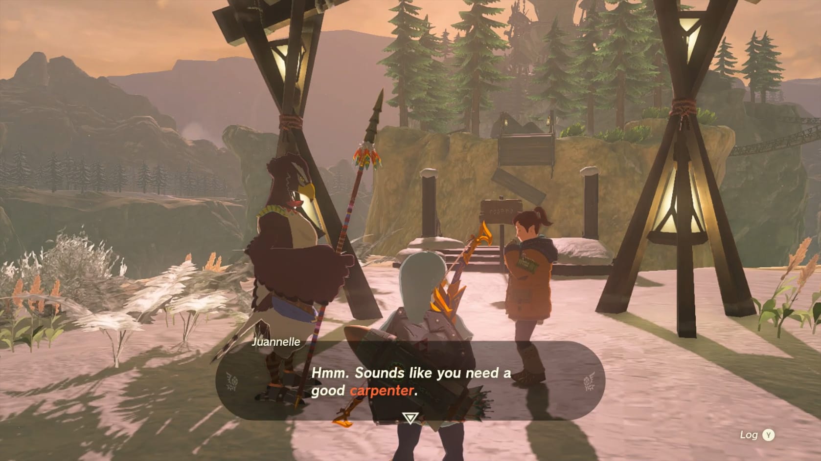 Juannelle and Gesane talking at the foot of the broken bridge by the Lucky Clover Gazette