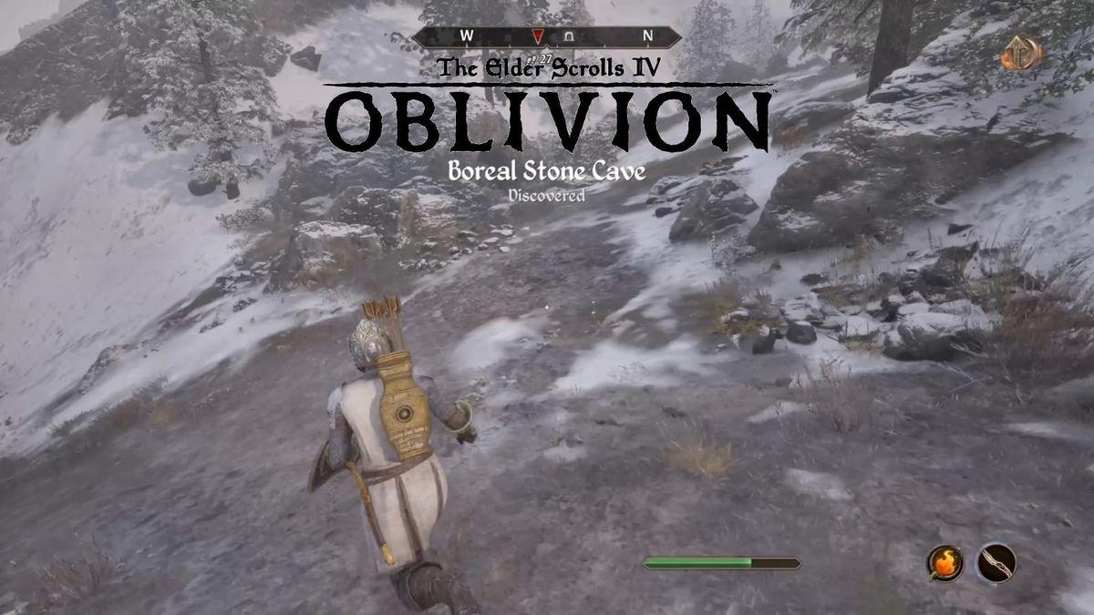 The Hero of Kvatch approaching the Boreal Stone Cave