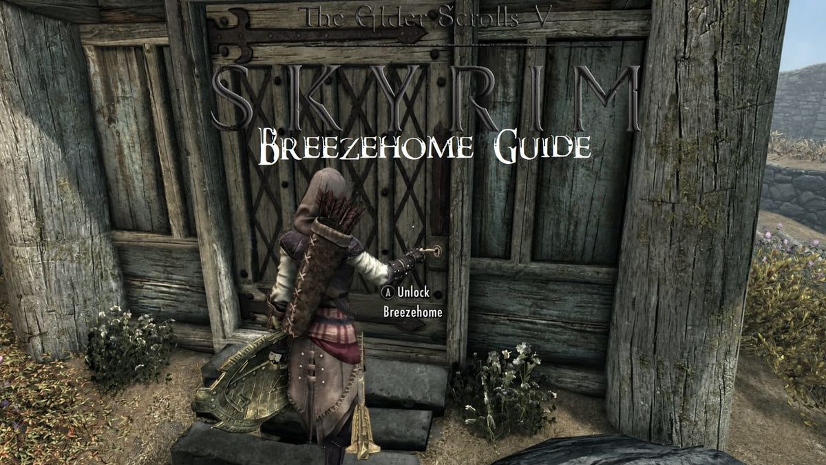 The Dragonborn unlocking the door to the Breezehome with a key