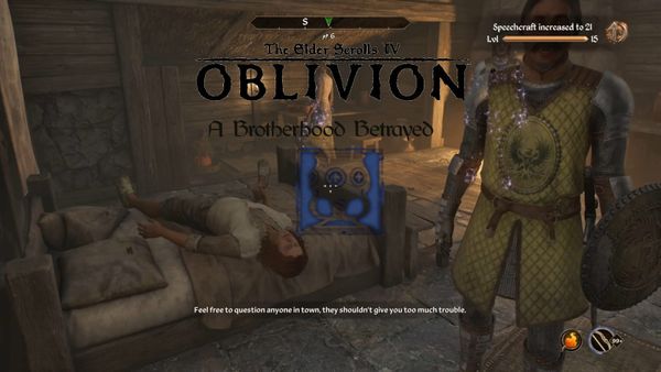 The Hero of Kvatch takes in the murder scene