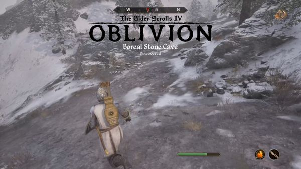 The Hero of Kvatch approaching the Boreal Stone Cave