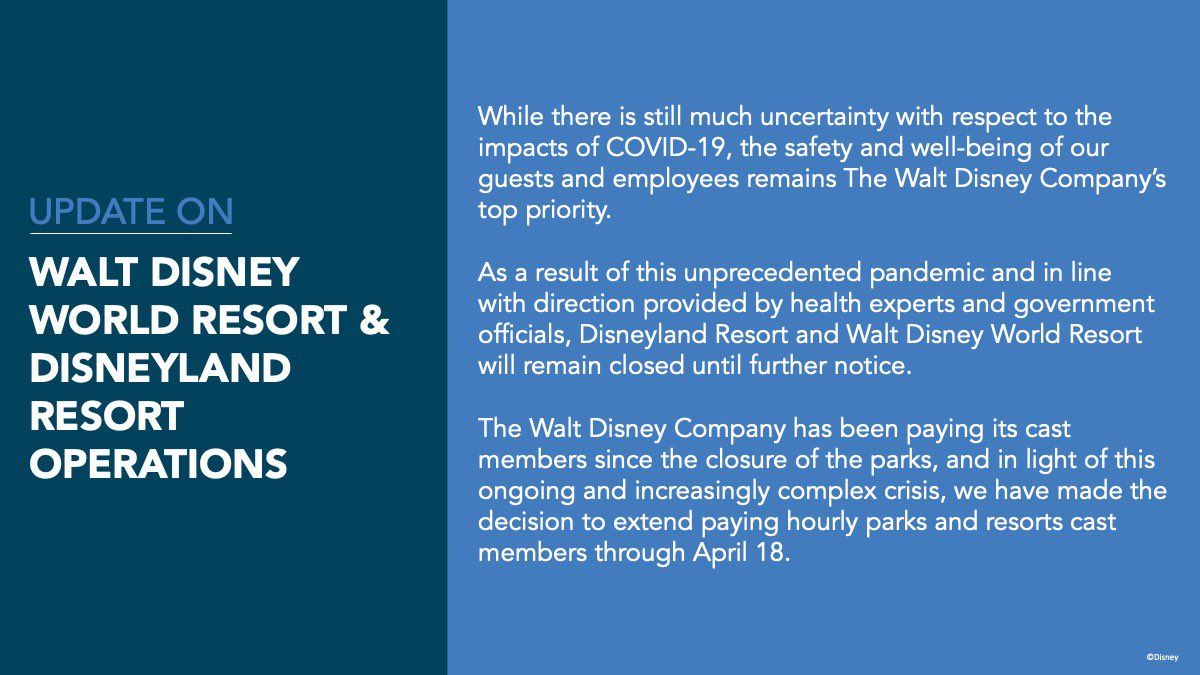 Disney Parks Closures Extended (Walt Disney World, Disneyland, Disneyland Paris, and Toyko Disneyland)