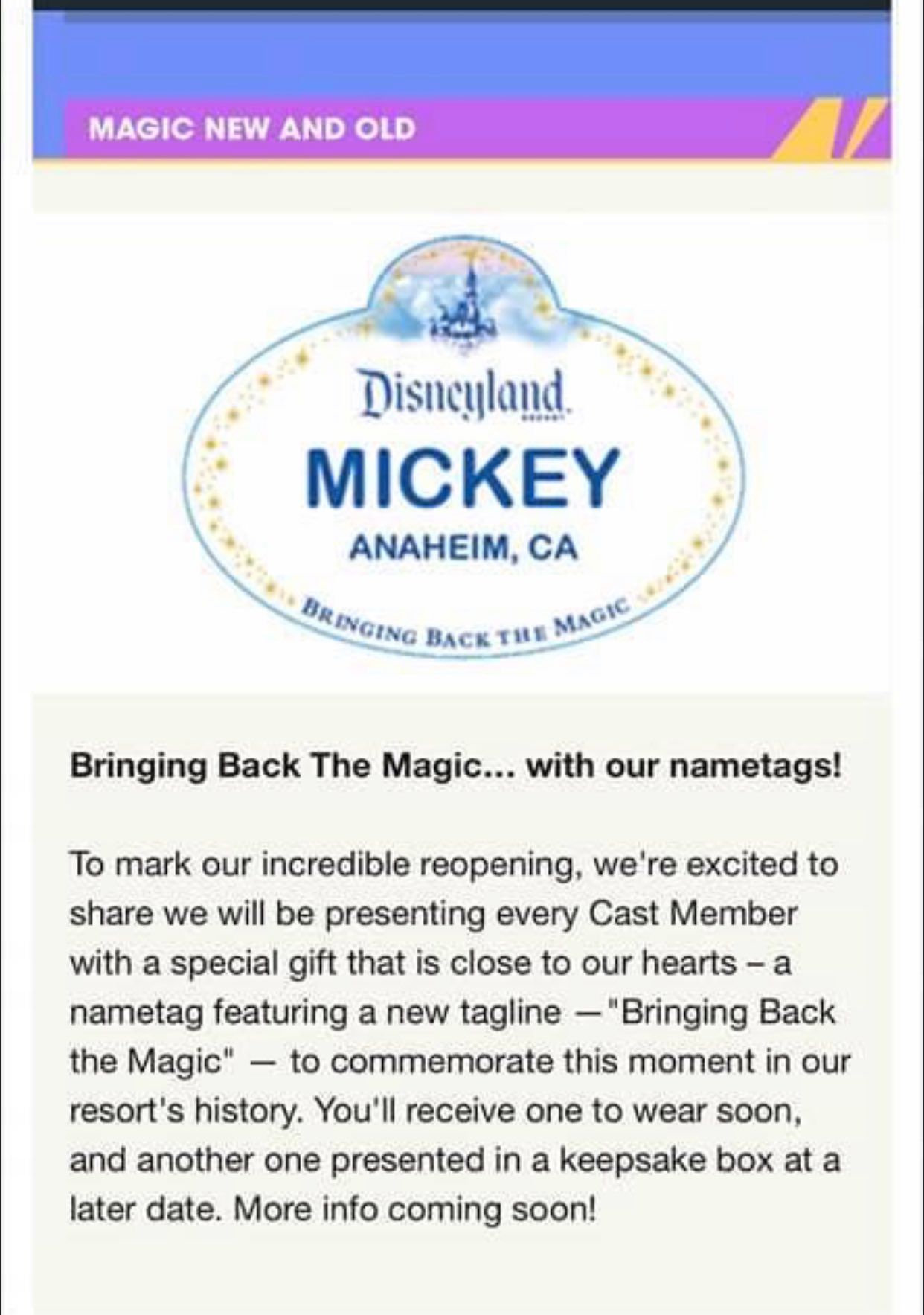 Disneyland Debuts New "Bringing Back the Magic" Nametags