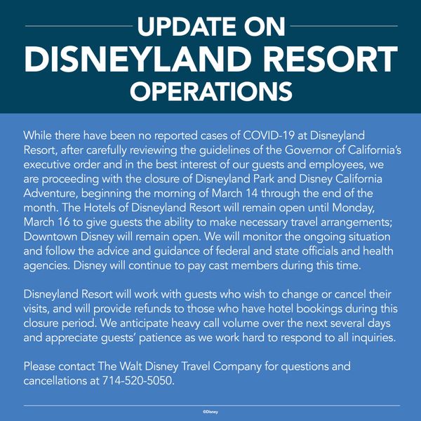Disneyland Resort Closing Due to COVID-19