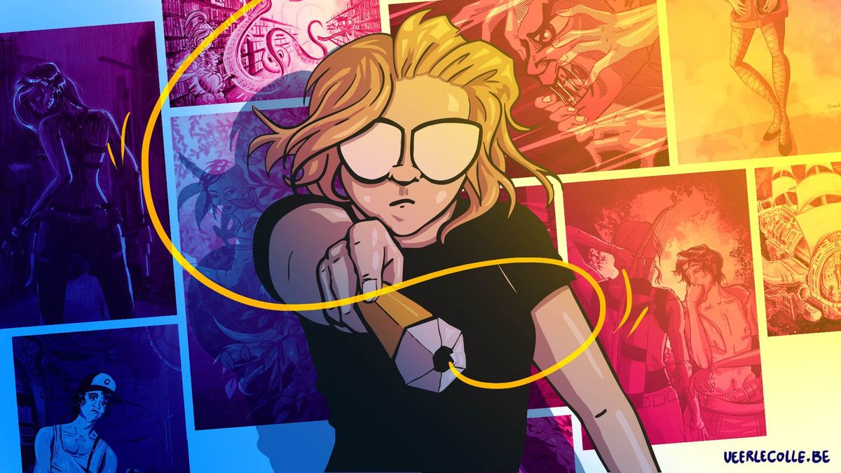 Veerle Colle zelfportret met illustraties