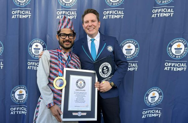 Joshi got his name written in the Guinness Book by running in a Daura Suruwal.