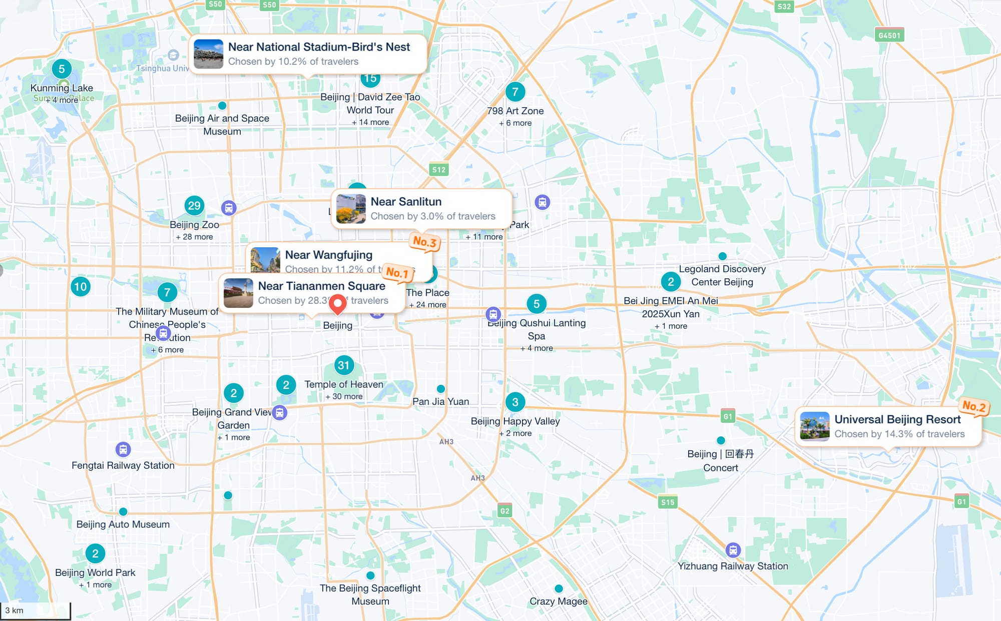 Map of Beijing showing the best hotel neighborhoods: Chaoyang, Dongcheng, and Xicheng
