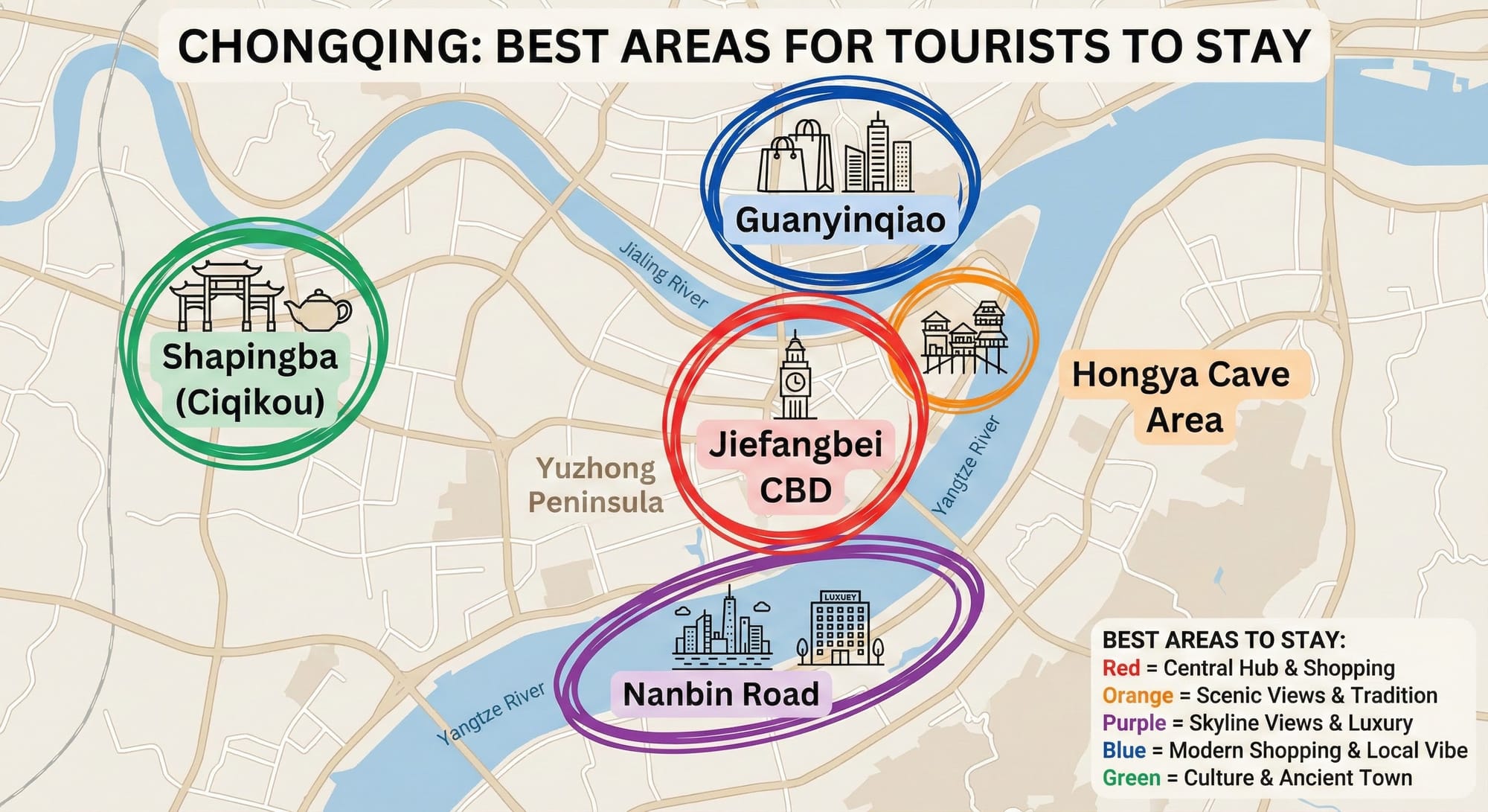 Chongqing map — where to stay