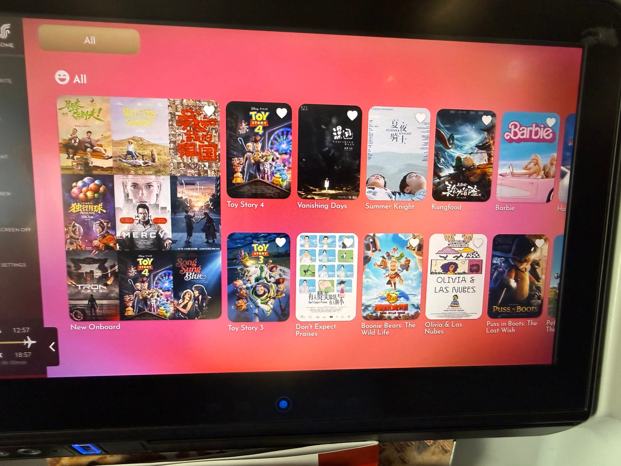In-flight entertainment on Air China flight