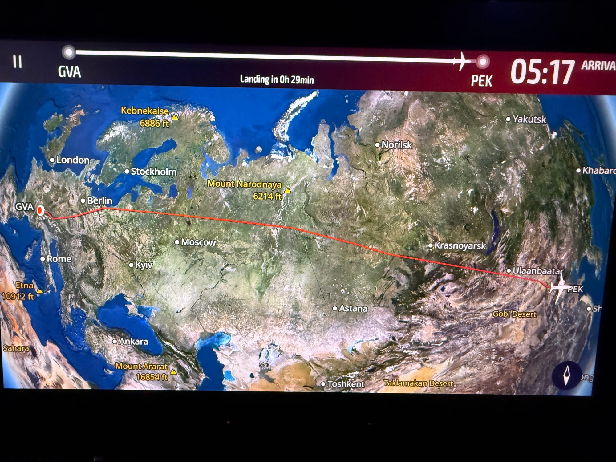 Air China flight route Geneva-Beijing