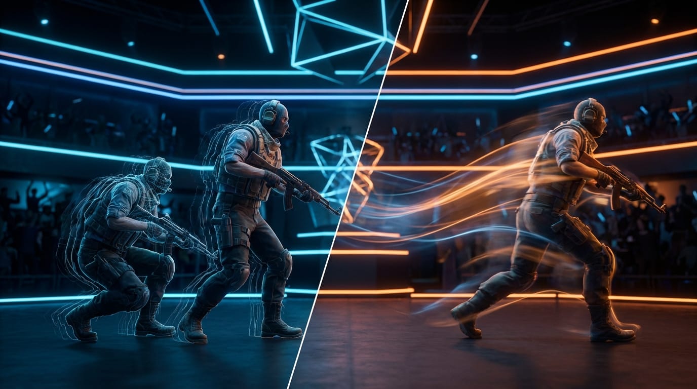 Split-screen comparison of old rigid CS2 animations versus new smooth Animgraph 2 player movement