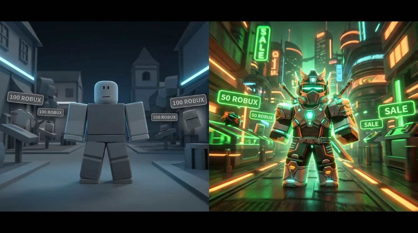 Side-by-side comparison of free versus Roblox Plus subscription benefits