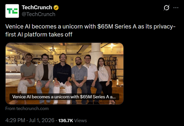 Venice AI announced a $65 million Series A