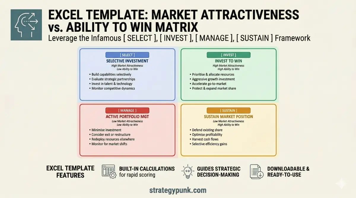 Market Attractiveness vs Ability to Win Matrix: Excel Template