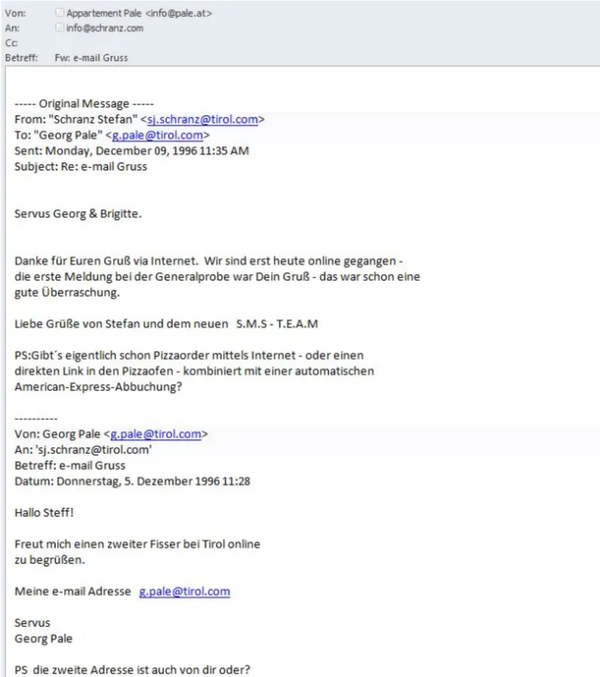 Mein Erstes eMail vor 20 Jahren – am 9. Dez. 1996. #B19