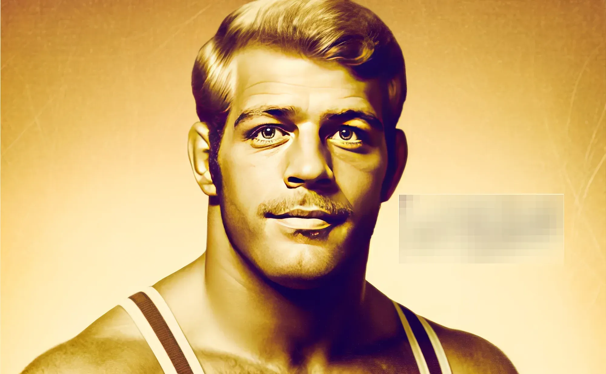 Young Hank Roberts in a wrestling singlet against a gold background, circa 1961.