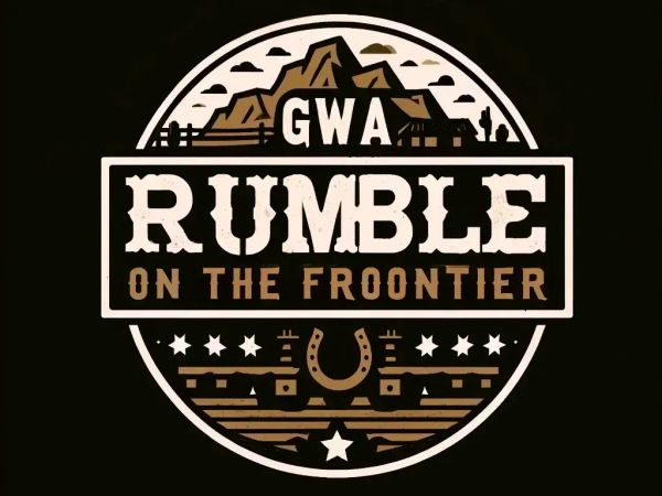 GWA Rumble on the Frontier logo featuring mountains, horseshoe, stars, and western frontier imagery on circular badge design.