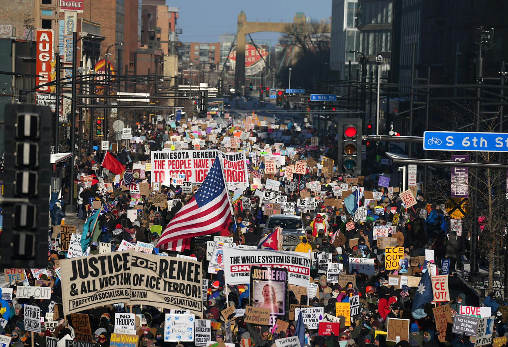 Crowds fill the streets of downtown Minneapolis during an "ICE Out" rally on Jan. 23. (Alex Kormann/The Minnesota Star Tribune)