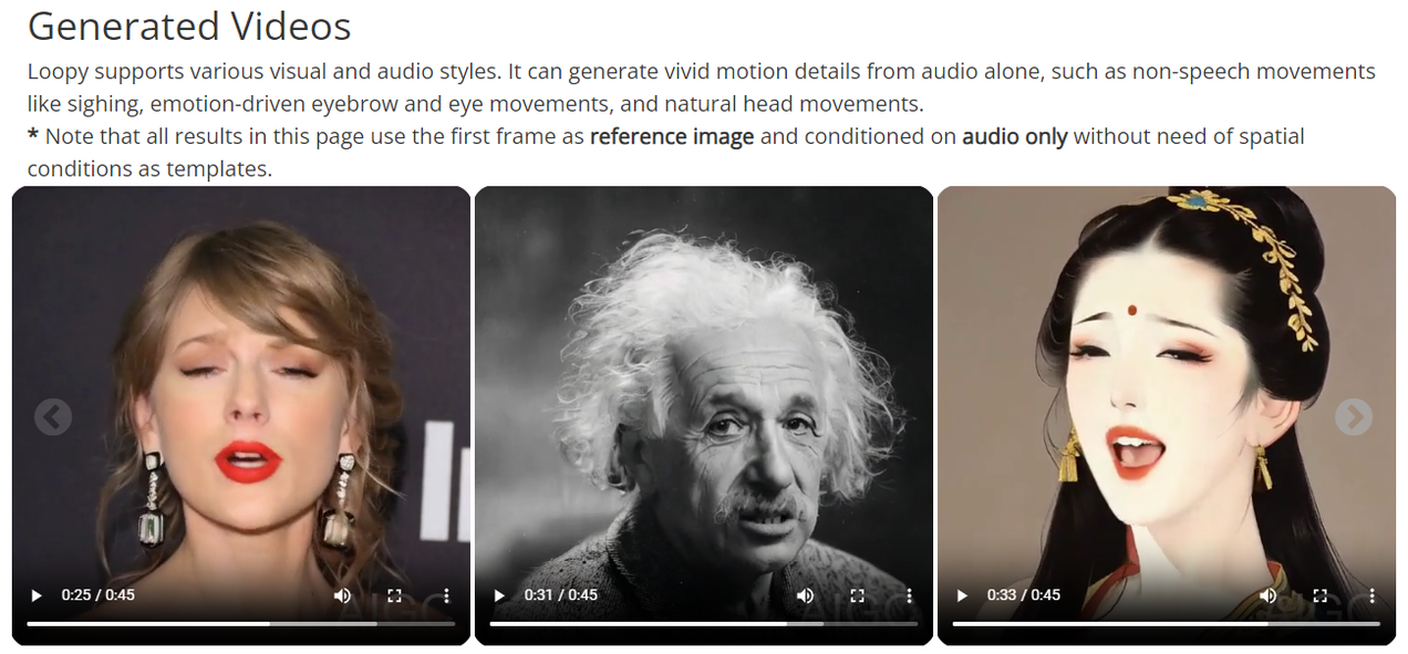 오디오 기반 얼굴, 립싱크 비디오 생성AI, Loopy 공개