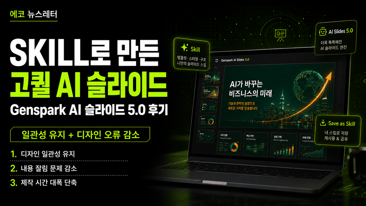 Skill을 활용하여 최상의 퀄리티 프레젠테이션 제작한 후기 'Genspark AI 슬라이드 5.0 후기'